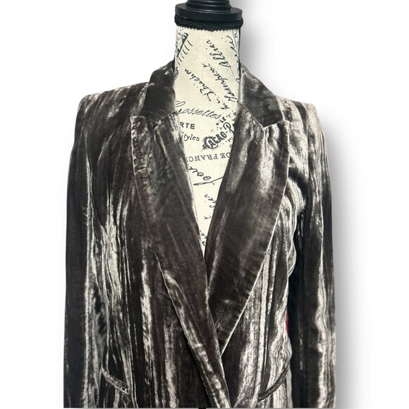 H&M Brown Velvet Single Breasted Blazer Jacket Old Money Dark Academia Womens 4 - Picture 3 of 9
